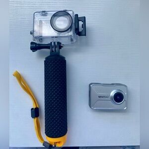 Vivitar HD Action Camera Bundle | Waterproof Case + Floating Grip | Silver